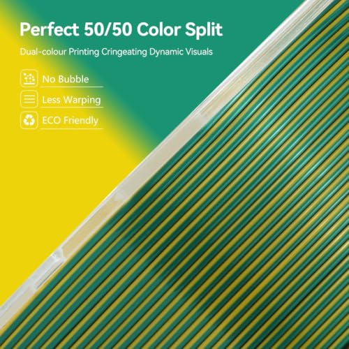 Kingroon Silk PLA Filament, Dual Color PLA Filament, Multicolor 3D Printer Filament, Dimensional Accuracy 1.75mm (+/-0.02mm) 1kg Spool(2.2lbs), Yellow Green - color: 1kg-yellow Green, size: 1KG
