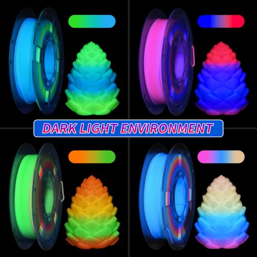 RAMBERY Glow in the Dark Rainbow 3D Printer Filament, Luminous PLA Filament 1.75mm, Dimensional Accuracy +/- 0.02mm, 200gX4 Spools - color: Luminous Rainbow