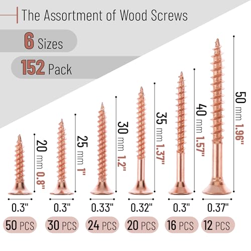 Mr. Pen- Wood Screws Assortment Kit, 152 pcs, Rose Gold, Phillips Head - color: Rose Gold, size: 152 pcs
