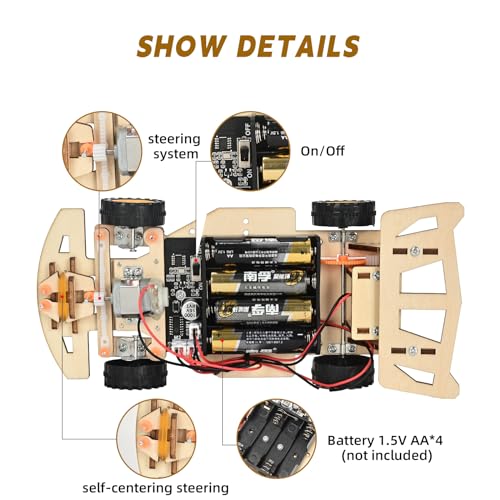 Self-Centering Steering Remote Control Car,STEM Projects for Kids Ages 8-12,Engineering kit, DIY rc car kit, STEM Kits for Kids Ages 8-12