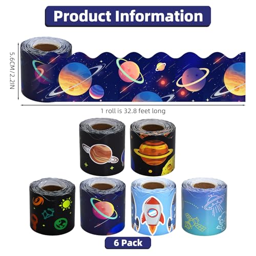 6 Rolls 196.8 Ft Space Bulletin Board Borders Set – Colorful Classroom Trim – Outer Space Galaxy Theme for Teachers, Schools & Office Decor -Perfect for Birthday, Back to School Decorative - style: C-Space Style
