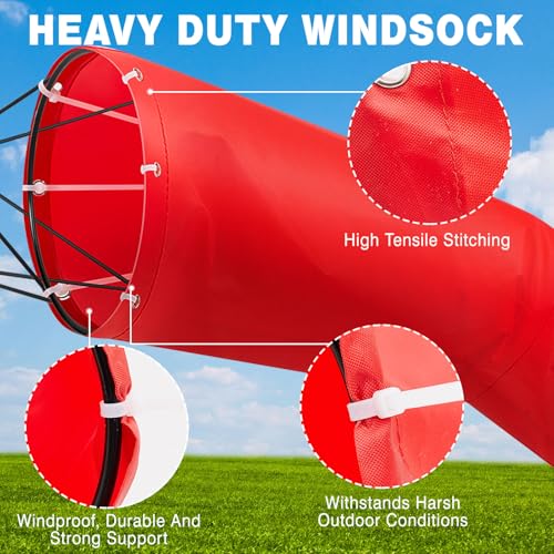 Threlaco 1 Set Heavy Duty Airport Windsock,18 x 60 Wind Socks,Red - color: Red, size: 18" X 60"