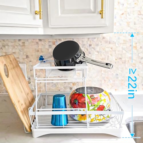 7 code 2-Tier Large Dish Drying Rack for Kitchen Counter, White - color: White