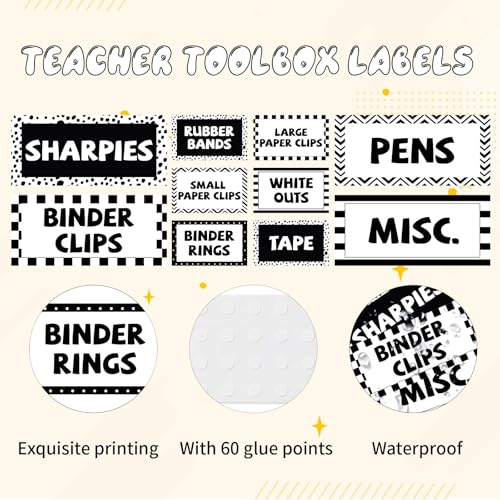 42 Pieces Teacher Toolbox Labels Tool Box Storage Label Classroom Supply Decor for Back to School Teachers Classroom Organization (Blackwhite) - style: Blackwhite