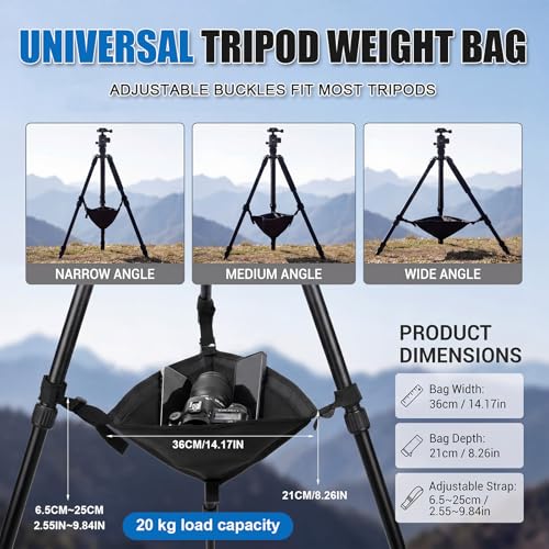 Woanger 2 Pcs Tripod Weights Stone Bag, Heavy Duty Weighted Sand Bags for Tripod Easel Light Stand Photography Astrophotography Paintings, Tripods Rock Bag with Adjustable Buckles 9 Extra Pockets