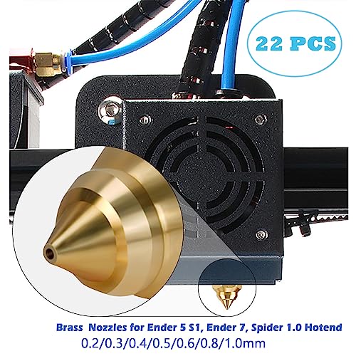 Creality 22PCS Ender 5 S1 Brass Nozzles Kit, 3D Printer 10PCS 0.4mm and 2PCS 0.2mm, 0.3mm, 0.5mm, 0.6mm, 0.8mm, 1.0mm Nozles Kit for Ender 3 V3 SE, Ender 5 S1, Ender 7, Spider 1.0 - style: Ender 3 V3 SE Brass Multi Size