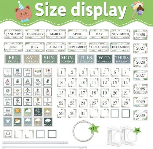 96 Cards Classroom Bulletin Board Decorations Set for Teachers,Flip Calendar with Holder for Classroom,Adjustable Calendar,Preschool Elementary Home Decor Supplies(Greenery) - style: Greenery