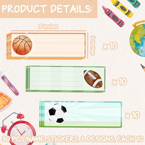 Name Tags for Classroom & Cubby | 3×9 Inches 30 Pcs - style: BALL SPORTS