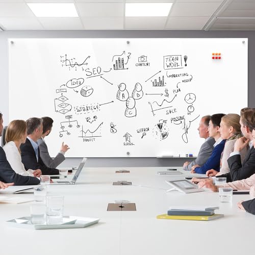 MaxGear 96" x 48" Glass Whiteboard Wall Mounted for Office Home Classroom - color: Brilliance White, size: 96"W x 48"H