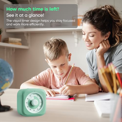 60 Minute Visual Timer for Kids, Silent Countdown Clock, Time Management Tool for Homeschool Study Supplies, Classroom, Home, Kitchen, Desk (Green) - color: Green