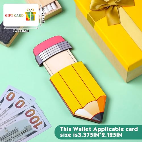 Kathfly Pencil Teacher Gift Card Holder, Yellow Wood Sleeve - color: Yellow and Pink, style: Pencil