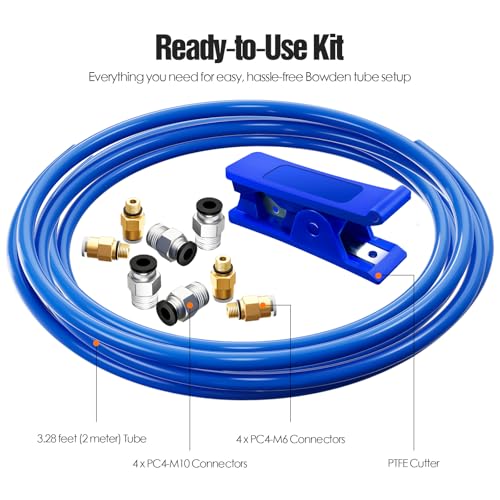 HANGLIFE Bowden Tube Kit, PTFE Tube for 1.75mm Filament with PC4-M10 & PC4-M6 Tubing Connectors, Cutter Included – 3D Printer Accessories for Creality Ender 3/3 Pro/3 V2/5/5 Pro/CR 10 & More - color: 2 Meter Kit