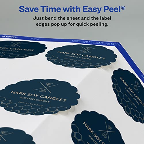 Avery Scallop 2.5 Inch Round Labels with Sure Feed for Laser & Inkjet Printers, 90 White Labels (8218) - color: Matte White, size: 2.5", style: 90 labels