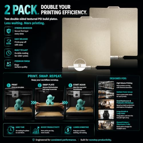Upgraded 2 Packs Compatible with Bambu Lab X2D X1 X1C P1P P1S P2S A1 PEI Build Plate with Identification Code Double Sides Fine Powder Textured Flexible Removal Spring Steel Sheet, 257x257mm - size: 257x257mm, style: 2