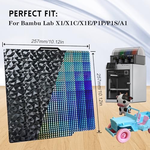 IdeaFormer-3D Double Sided H1H PEO Build Plate for Bambu Lab X2D X1 X1C X1E P1P P1S P2S A1, Smooth Phantom H1H+Diamond PEO Spring Steel Sheet Flexible Plate 257x257mm for Bambu 3D Printers - color: Smooth PEO+Smooth H1H