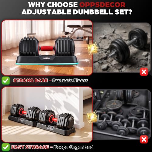 OPPSDECOR Adjustable Dumbbell Set of 2, 10-in-1 Free Weight Set 25/50/55 lb - size: 50LB-Single