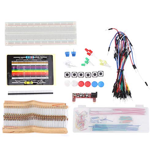Basic Starter Kit, Electronics Basic Component Starter Kit with Breadboard Resistance Card Touch Button Resistor LED, Computer Internal Components