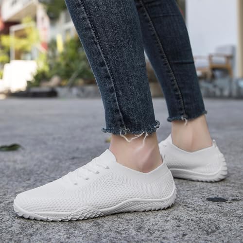 Barefoot Shoes Women Tennis Gym Zero Drop Trail Minimalist Sneakers - color: White, size: 10