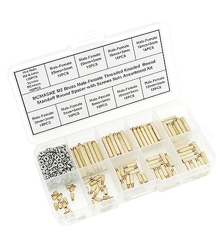 M2 Brass Male-Female Knurled Round Standoffs Round Spacers with Screws Nuts Assortment Kit for PCB Motherboard - size: M2
