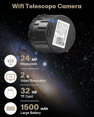 WiFi Telescope Eyepiece Camera for Astronomy - 4MP Electronic Eyepiece Camera for Astrophotography, Planetary and Bird Watching, Fits 25mm-50mm Optical Telescopes and Microscopes