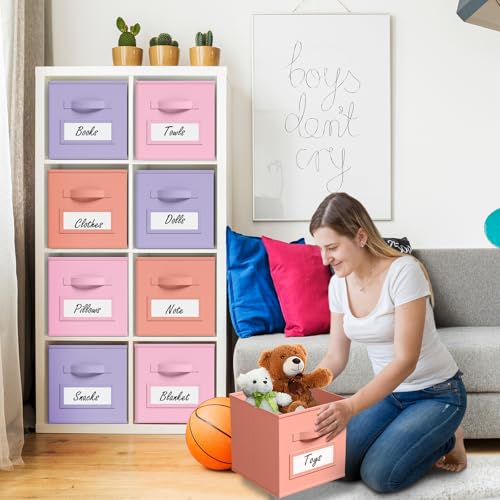 10 Pack Fabric Storage Cubes with Label 11" Collapsible Cube Bins, Pastel - color: Gentle Pink Purple, size: 11 Inch