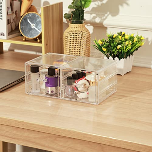Cq acrylic Clear Stacking Make Up Organizers and Storage With 2 Drawers,4.7" Tall Acrylic Medicine Cabinet Organizer,Plastic Desktop Drawers Organizer for Vanity, Undersink, Kitchen Cabinets,Bathroom - size: 2 Heigh Drawer
