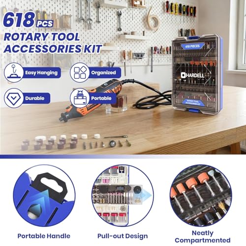HARDELL 618PCS Rotary Tool Accessories Kit for Sand/Polish/Engrave/Cut