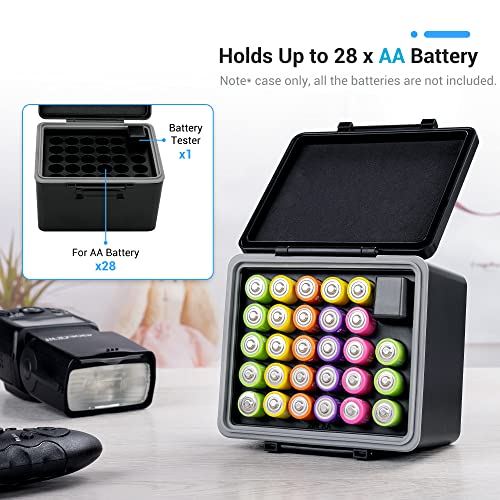 JJC AA Battery Case Holder for 28 x Double A Batteries with Battery Tester - color: For 28xAA Battery