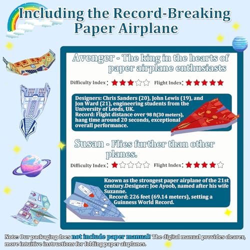 Paper Airplane Kits with 16 Classic Designs, 32 Sheets of Colorful Origami Paper, World Record Paper Planes, Craft Kit for Kids, Airplane Gifts for Boys and Girls Ages 6-12+ (Digital Manual Only) - color: Red