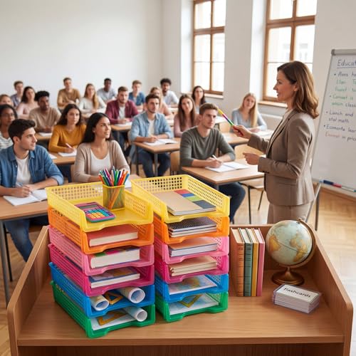 Geetery Turn in Trays Classroom, Clear Mixed Color, Set of 12 - color: Clear Mixed Color