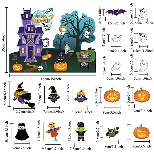 Halloween Bulletin Board Decorations Halloween Classroom Cutouts Paper Trick Treat Pumpkin Owl Cat Bat Witch Ghost Castle Decors for Holiday School Classroom Bulletin Board Decor - style: Halloween