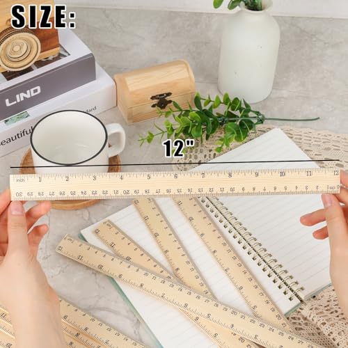 Koogel 12PCS Wooden Rulers Bulk, Wood Ruler 12inch/30cm Measuring Rulers 2 Scale for Kids Students Office School Supplies Classroom
