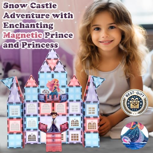Little Pi Frozen Magnetic Tiles 3 Year Old Girl Gifts 5 Year Old 4 Year Old Girl Birthday Gifts Princess Toys Magnet Tiles Building Blocks Castle Age 3 4 5 6 7 8 - color: Prince & Princess Castle