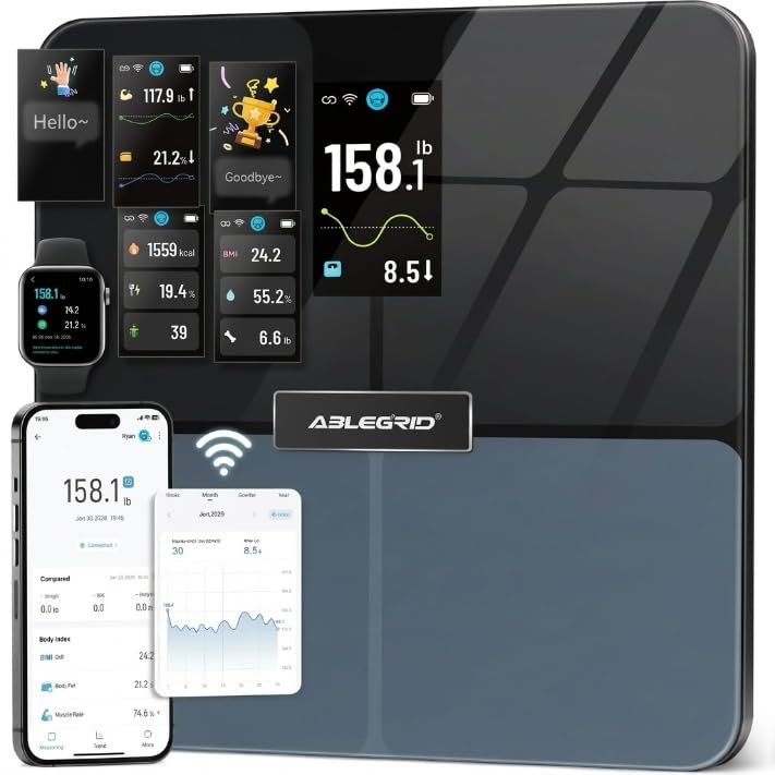 ABLEGRID WiFi Smart Bathroom Scale for Body Weight and Fat, 500 lb