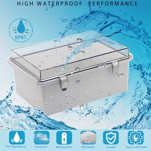 Waterproof Outdoor Electrical Box Junction Box Weatherproof IP67 ABS Plastic Enclosure Switch Router Project Box with Mounting Plate with Wall Bracket 2 Cable Glands Clear 10.23" x 6.3" x 3.94" - color: Clear, size: 10.23" x 6.3" x 3.94" 1pc