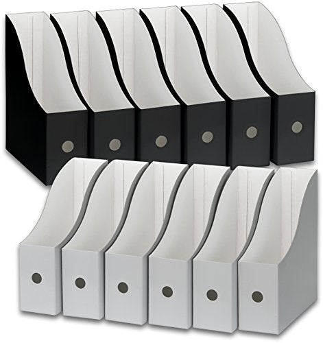 Simple Houseware 12-Pack Cardboard Magazine File Holder Box, Black - color: Black & White, size: 12 Pack