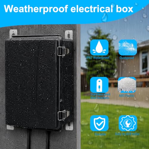 Waterproof Electrical Box, IP67 Junction Box Stainless Steel Latch Hinged Black Cover Project Enclosure with Wall Bracket 11.1"x7.5"x5.5" - color: Black, size: 11.1" x 7.5" x 5.5"