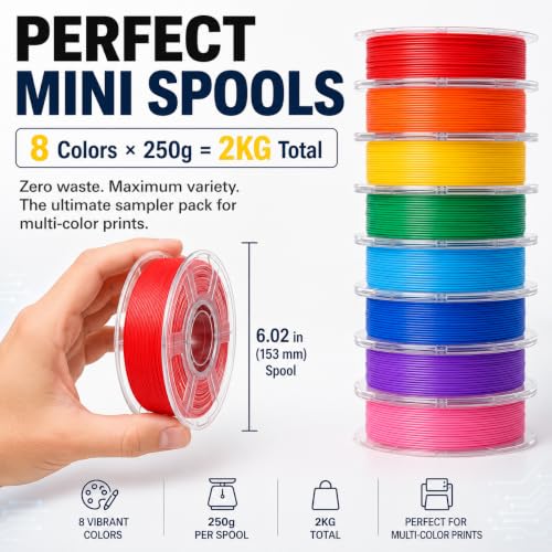 iplusmile 8 Vibrant Rainbow Colors PLA 3D Printer Filament Bundle 1.75mm - color: Vibrant Rainbow Colors, size: 2KG