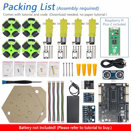 Freenove Omni Wheel Car Kit for Raspberry Pi Pico 2 (Included), Dual Arm Cortex-M33 and Dual Hazard3 RISC-V Microcontroller, 3-Wheel and 4-Wheel Forms, Accelerometer Module, Compass Module - color: With Raspberry Pi Pico 2