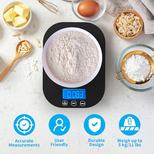 Smart Weigh Black Digital Kitchen Scale, 11 lb x 1g, Weight Loss Tracking - color: Black