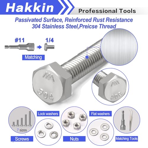 252Pcs 1/4-20 Hex Bolts and Nuts Kit, Stainless Steel Nuts and Bolts Assortment Kit, Fully Threaded Hex Bolt 1/4-20 x 1/2”, 3/4”, 1”, 1-1/2”, 2”, 2-1/2”, 3” Screws Nuts Flat Lock Washer Kit Hakkin - size: K. 1/4
