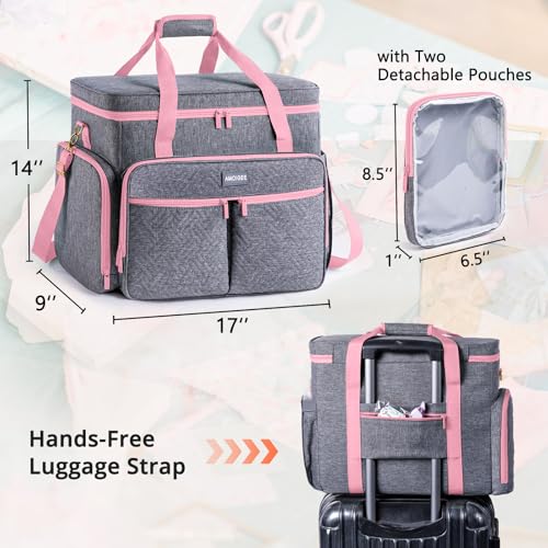 AMOIGEE Large Craft Bag Organizer for Scrapbooking, Sewing & Art Supplies - color: Pink, size: W/No Wheels
