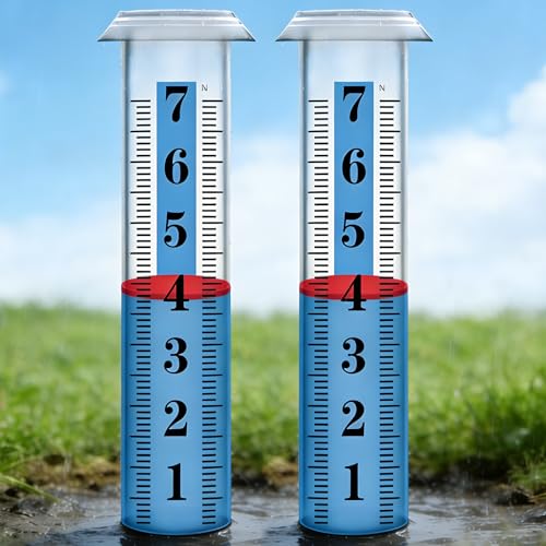 2PCS Rain Gauge Replacement Tube Plastic, Accurate Rain Gauge Outdoor, Thickened and Transparent 7" Capacity Tube with Blue Strip for Yard, 2 Rain Meter Tube with 1 Clean Brush and 2 Red Float - color: 2PCS Rain Gauge Replacement Tube