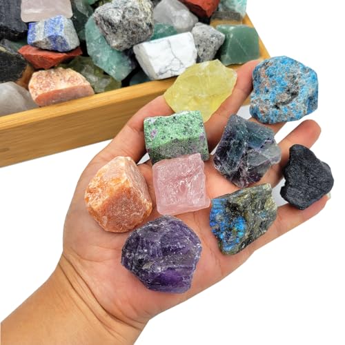 SeeuFun 80+Pcs(5lb) Natural Rocks for Tumbling,28Kinds+ Bulk Gemstone Raw Crystals Rough Stones for Polishing Wicca & Reiki Crystal Healing 1''-2''