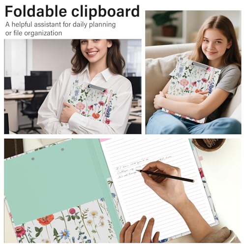 A4 Cute Clipboard Folio with Notepad Clipfolio and Interior Storage, Foldable Nursing Legal Size Clipboards for Work/Kids/Teachers - Wild Flower - color: Wild Flower