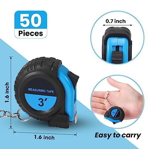 Xuhal 50 Pcs Mini Tape Measure Keychain Bulk, 3ft Retractable, Blue