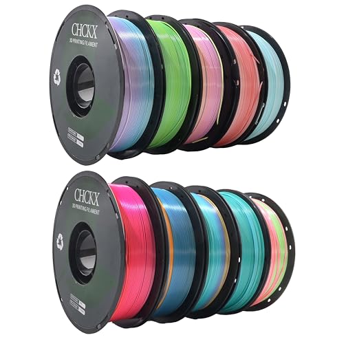 10 Pack Silk Rainbow PLA 3D Printer Filament Bundle,1kg (2.2lbs) - color: 10*1kg (Different Rainbow Colors )