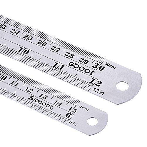 Eboot Stainless 2 Pack Steel Ruler 6 Inch and 12 Inch Metal Rule Kit with Conversion Table - color: Silver, style: 12 Inch, 6 Inch Style