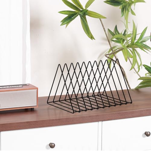 Urban Deco Triangle Desk Organizer - Metal Wire Magazine Holder, 10 Sections, Decorative File Folder Organizer, Vinyl Record Storage, Office File Holder - Black - color: Black 10 Slot