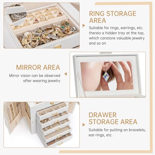 AKOZLIN 6-Tier Jewelry Box Organizer 5 Drawers Storage Medium White - color: White, size: Medium